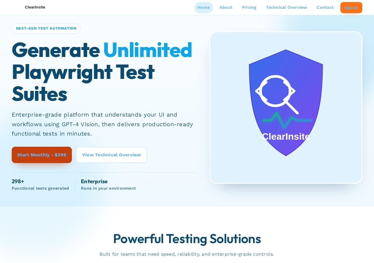 Homepage preview of ClearInsite