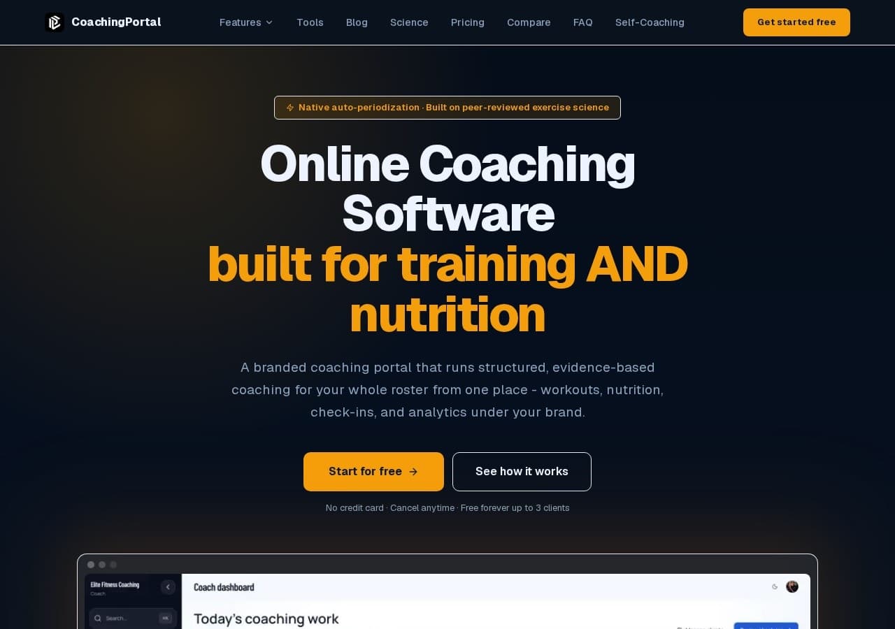 Homepage preview of CoachingPortal